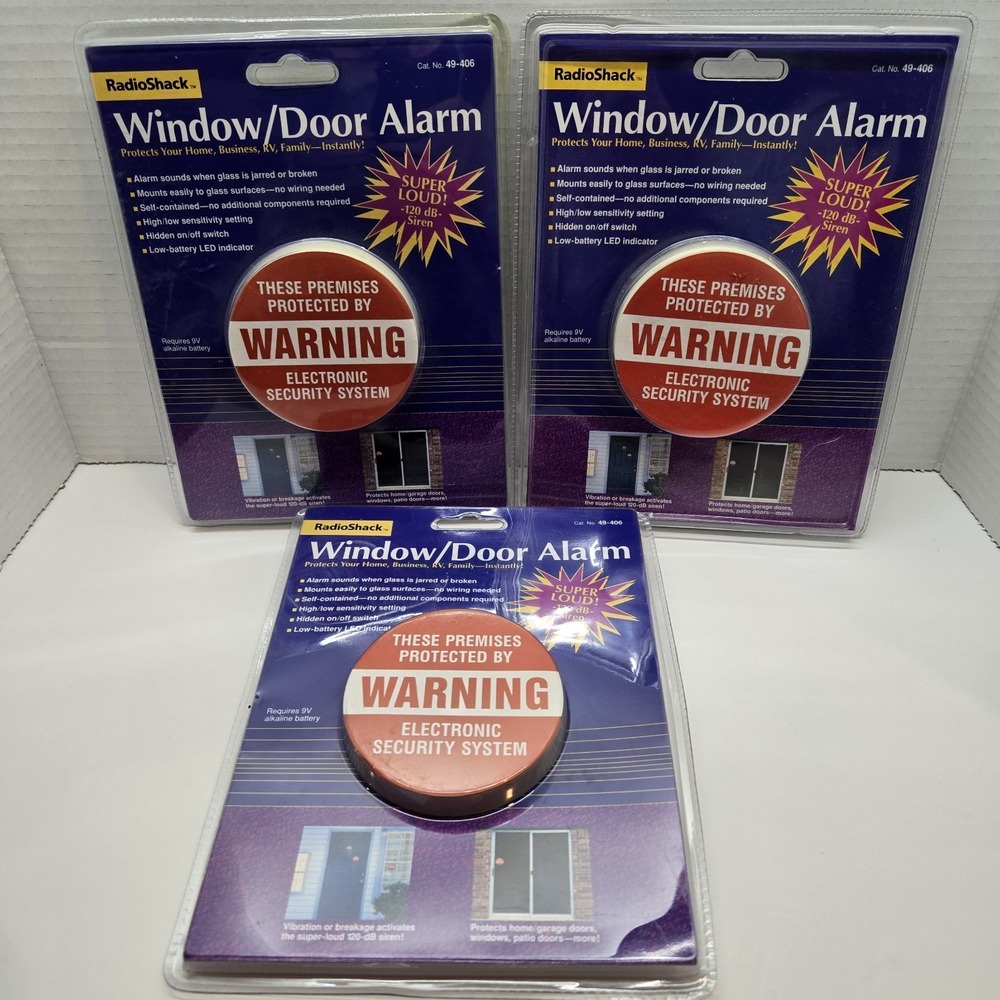 3 VTG Radio Shack Window/Door Alarm (49-406)-NEW LOUD easy‎ mount self-contained